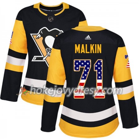 Dámské Hokejový Dres Pittsburgh Penguins Evgeni Malkin 71 2017-2018 USA Flag Fashion Černá Adidas Authentic